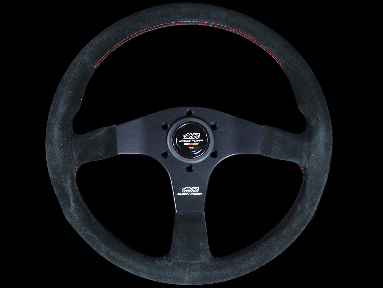 Mugen 350mm Racing 3 Steering Wheel - Black Suede / Red Stitch