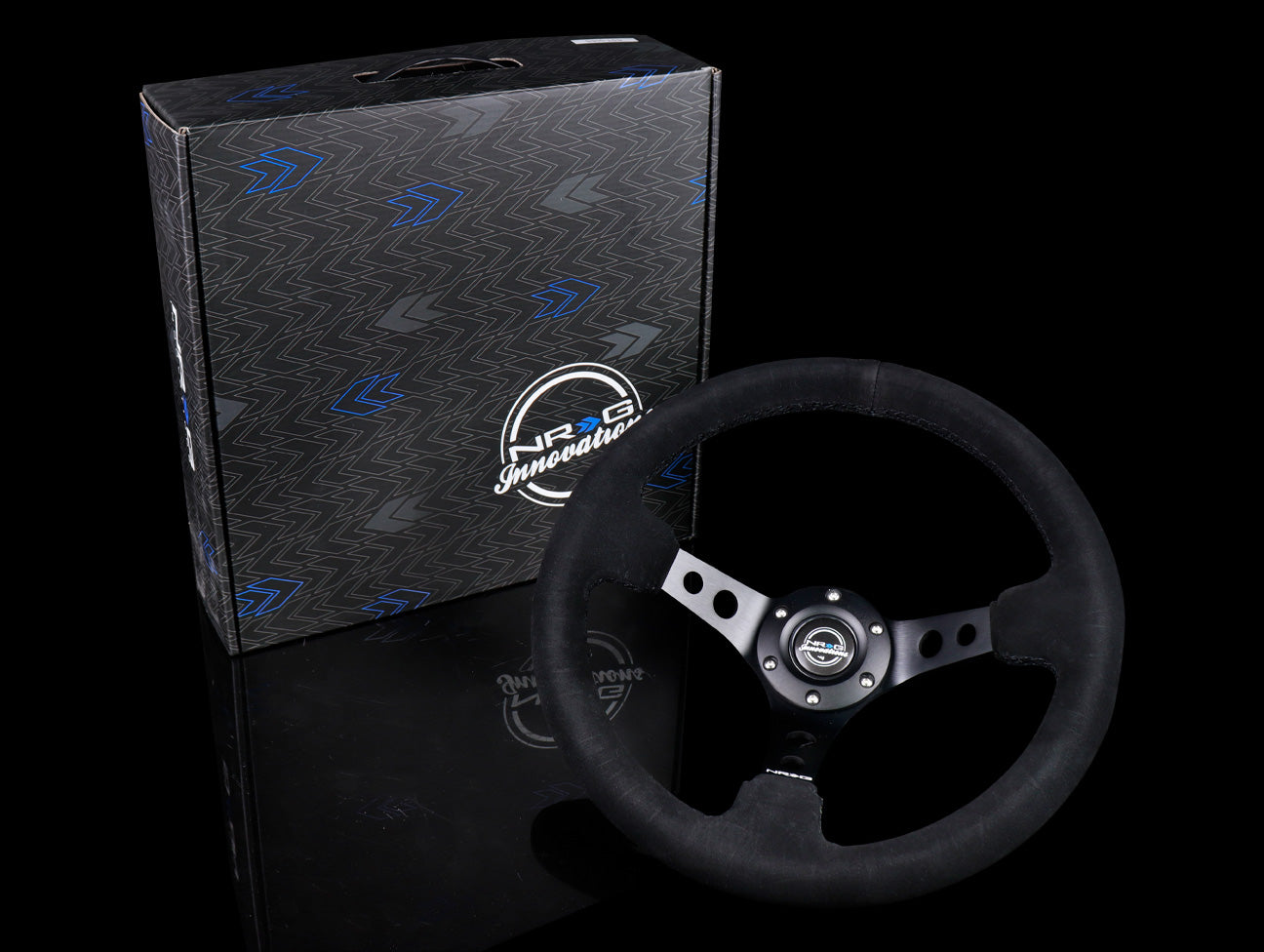 NRG Deep Dish Sport Steering Wheel - 350mm Black Suede / Black Stitch