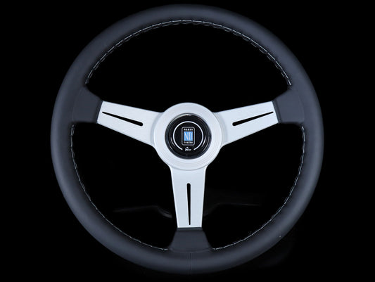 Nardi Classic 330mm Steering Wheel - Black Leather / Silver Spokes / Grey Stitch