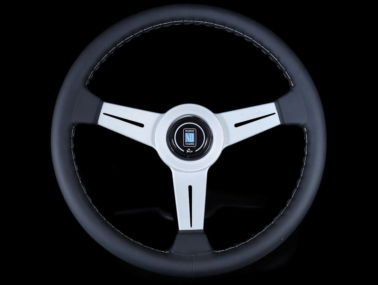 Nardi Classic 360mm Steering Wheel - Black Leather / Silver Spokes / Grey Stitch