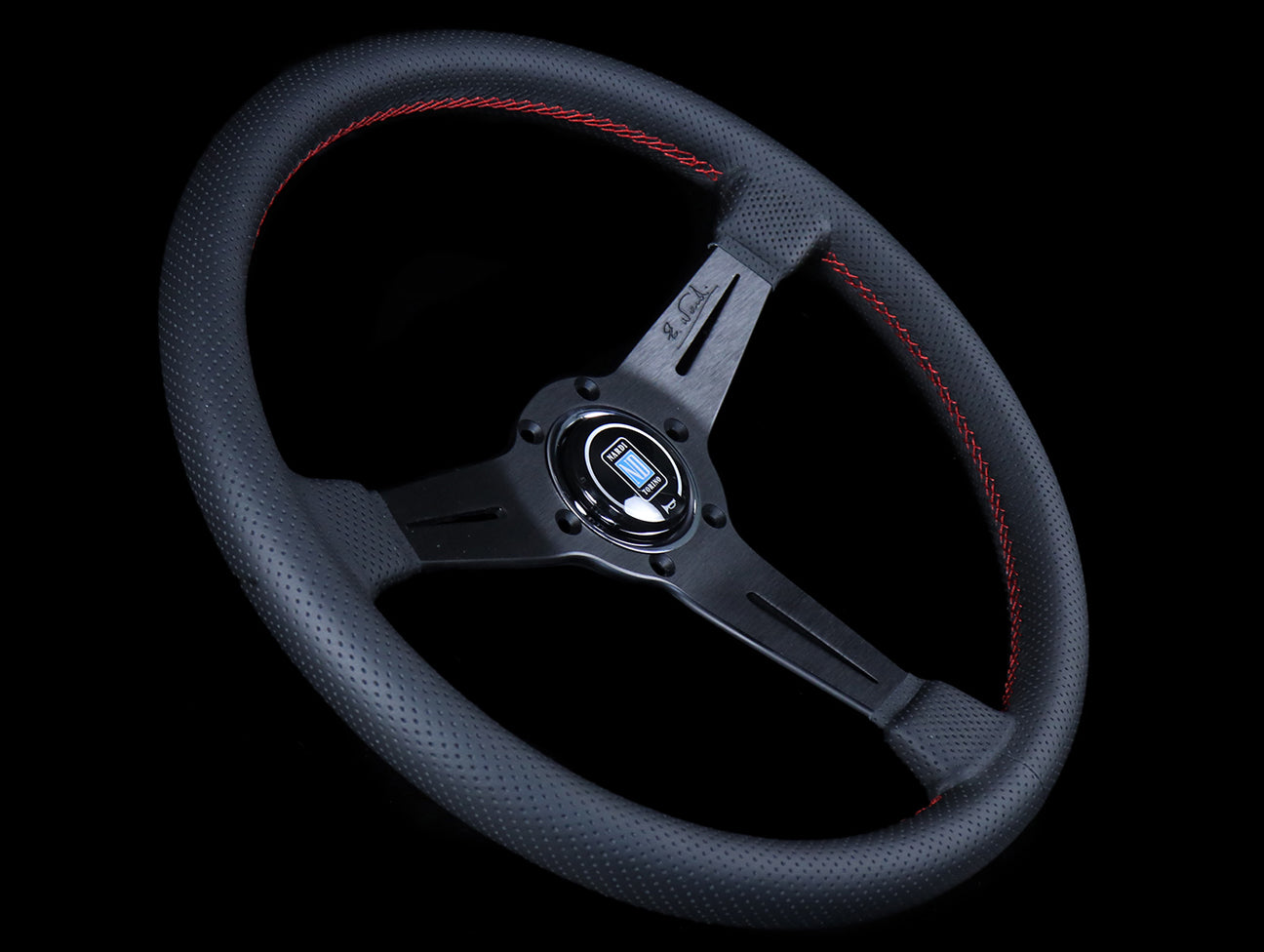 Nardi Classic 360mm Steering Wheel - Black Perforated Leather / Red Stitch