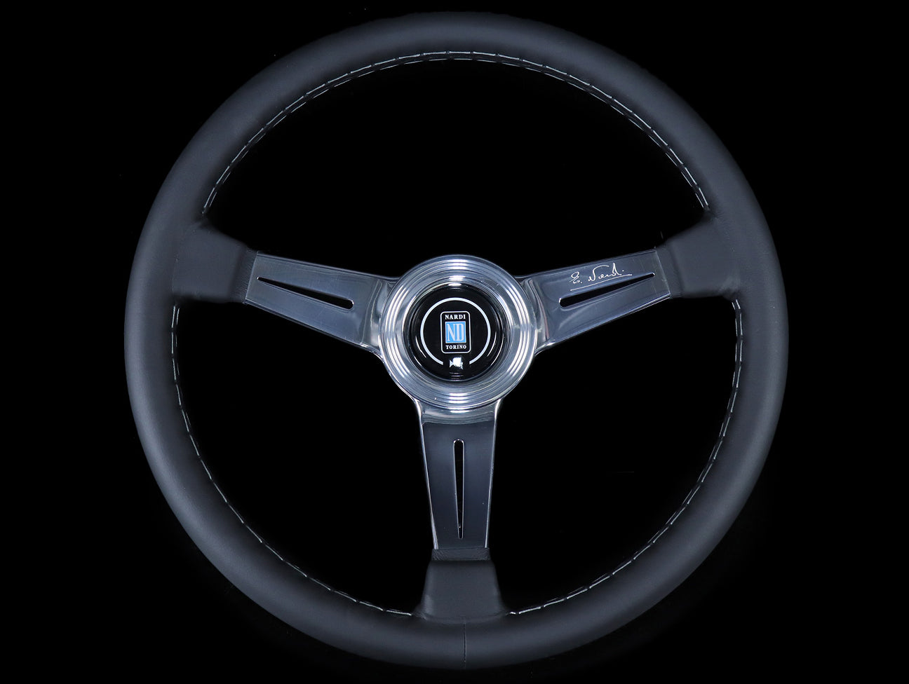 Nardi Classic 360mm Steering Wheel - Black Leather / Polished Spokes / Grey Stitch