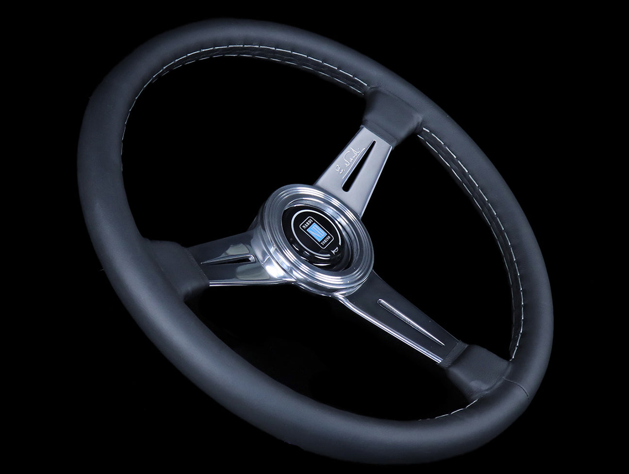 Nardi Classic 360mm Steering Wheel - Black Leather / Polished Spokes / Grey Stitch