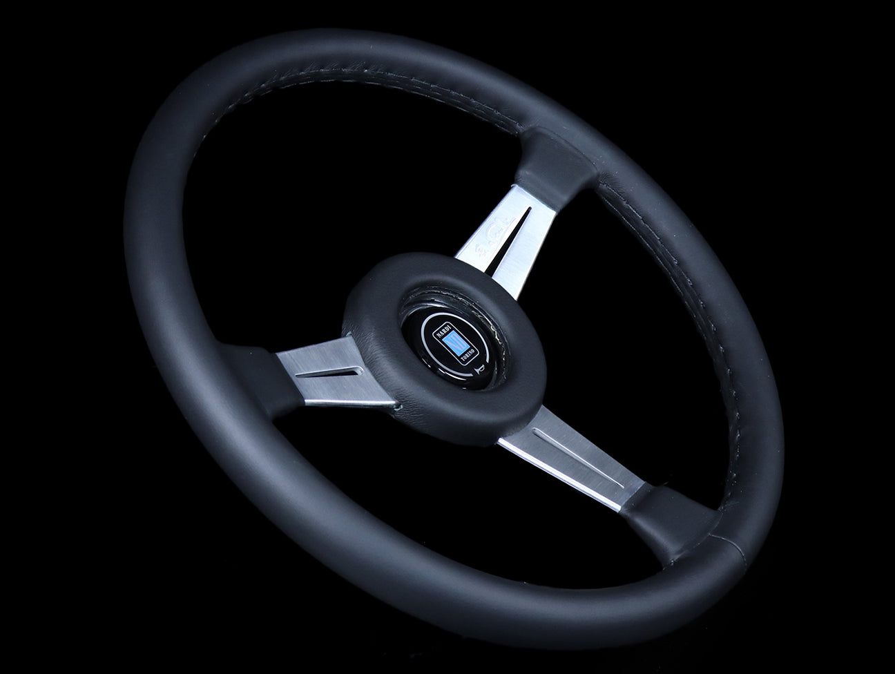 Nardi Classico Satin 365mm Steering Wheel -  Black Leather / Satin Silver Spokes / Black Stitch
