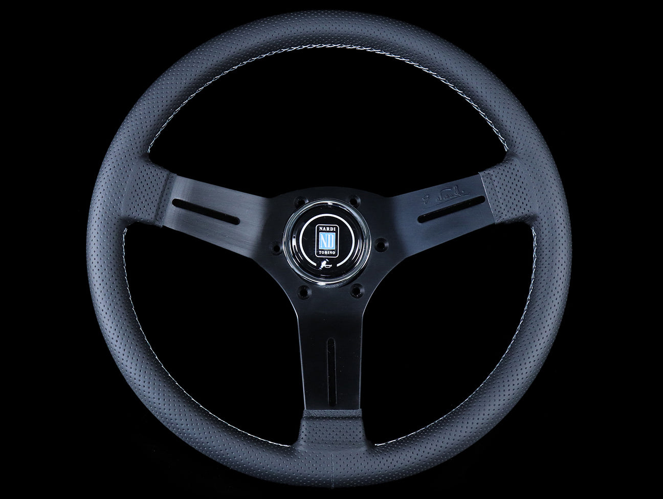 Nardi Competition 330mm Steering Wheel - Black Perforated Leather / Grey Stitch