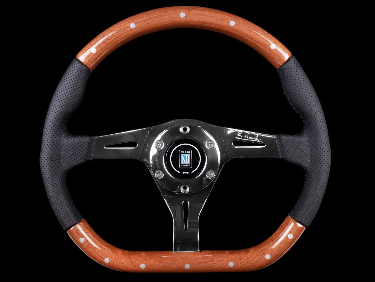 Nardi Kallista Wood 350mm Steering Wheel - Perforated Leather w/Polished Spokes