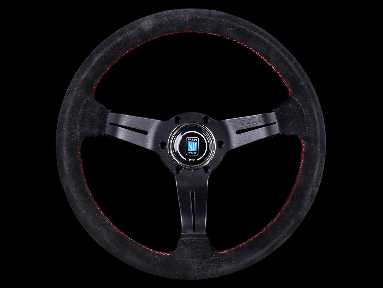 330mm Black Suede Dish Steering Wheel – Fits 6-Bolt Hubs (Vertex, Nardi, NRG, Grip) – With Horn Button