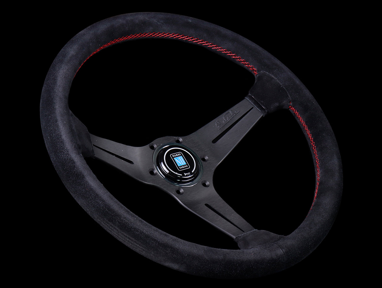 Nardi Sport Rally Deep Corn 350mm Steering Wheel - Black Suede / Red Stitch