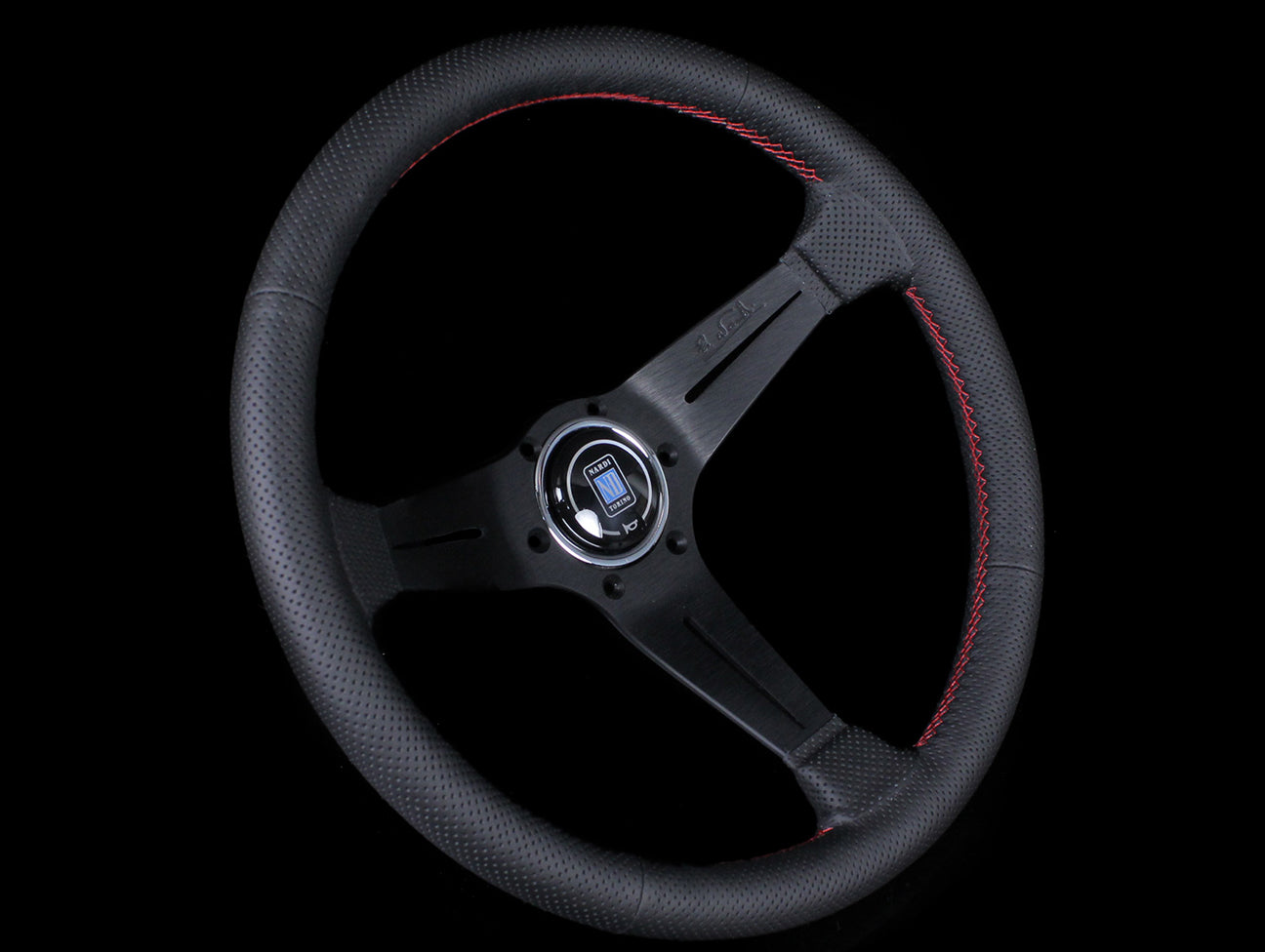 Nardi Sport Rally Deep Corn 350mm Steering Wheel - Black Perforated / Red Stitch