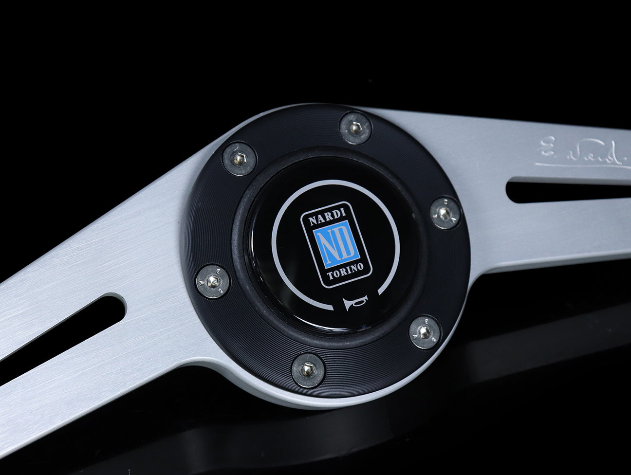Nardi Two Spoke 330mm Steering Wheel - Black Perforated Leather Grips / Silver Spokes