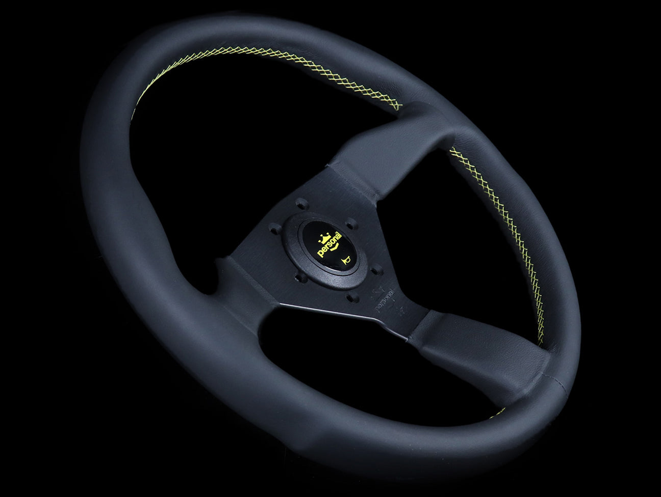 Personal Grinta 330mm Steering Wheel - Black Leather / Yellow Stitch