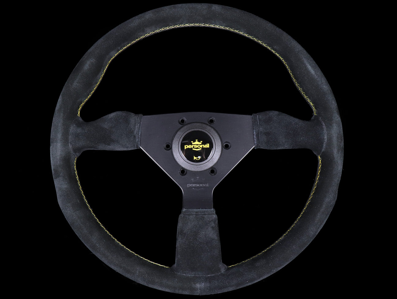 Personal Grinta 330mm Steering Wheel - Black Suede / Yellow Stitch