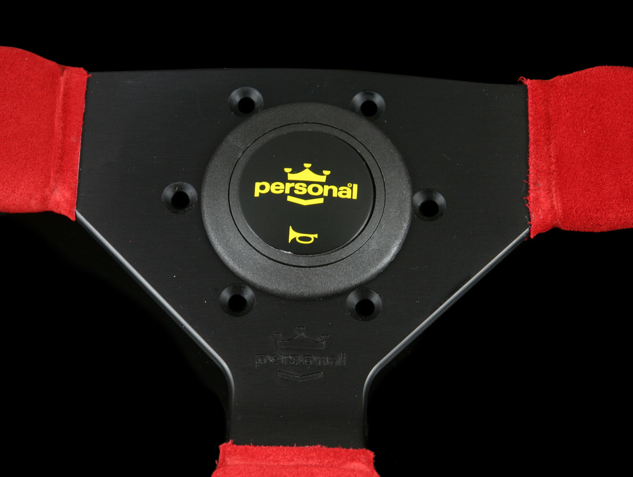 Personal Grinta 330mm Steering Wheel - Red Suede / Black Spokes / Yellow Stitch