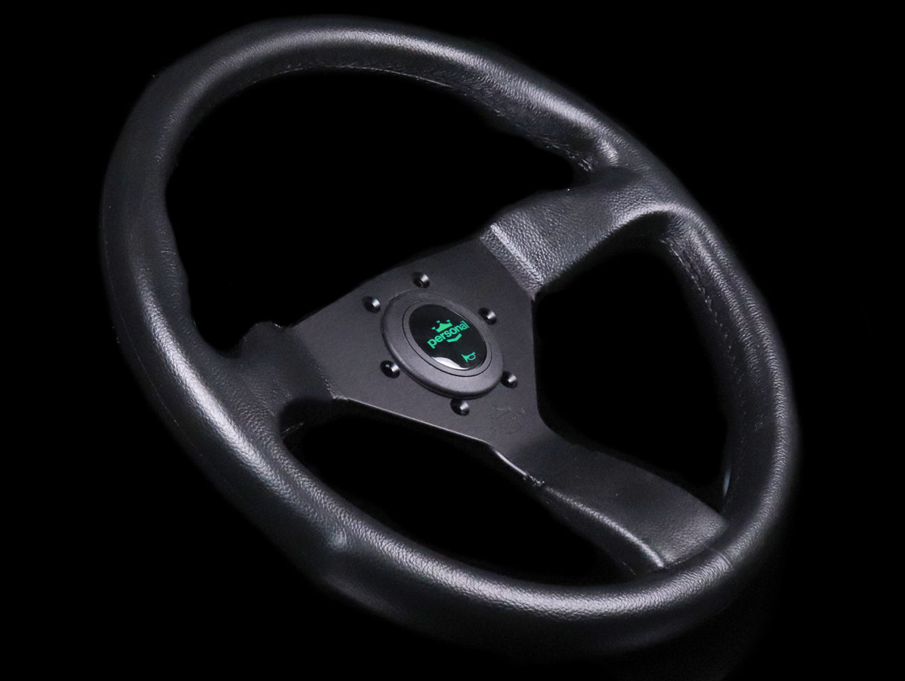 Personal Grinta 350mm Steering Wheel - Black Polyurethane /  Green Horn Button