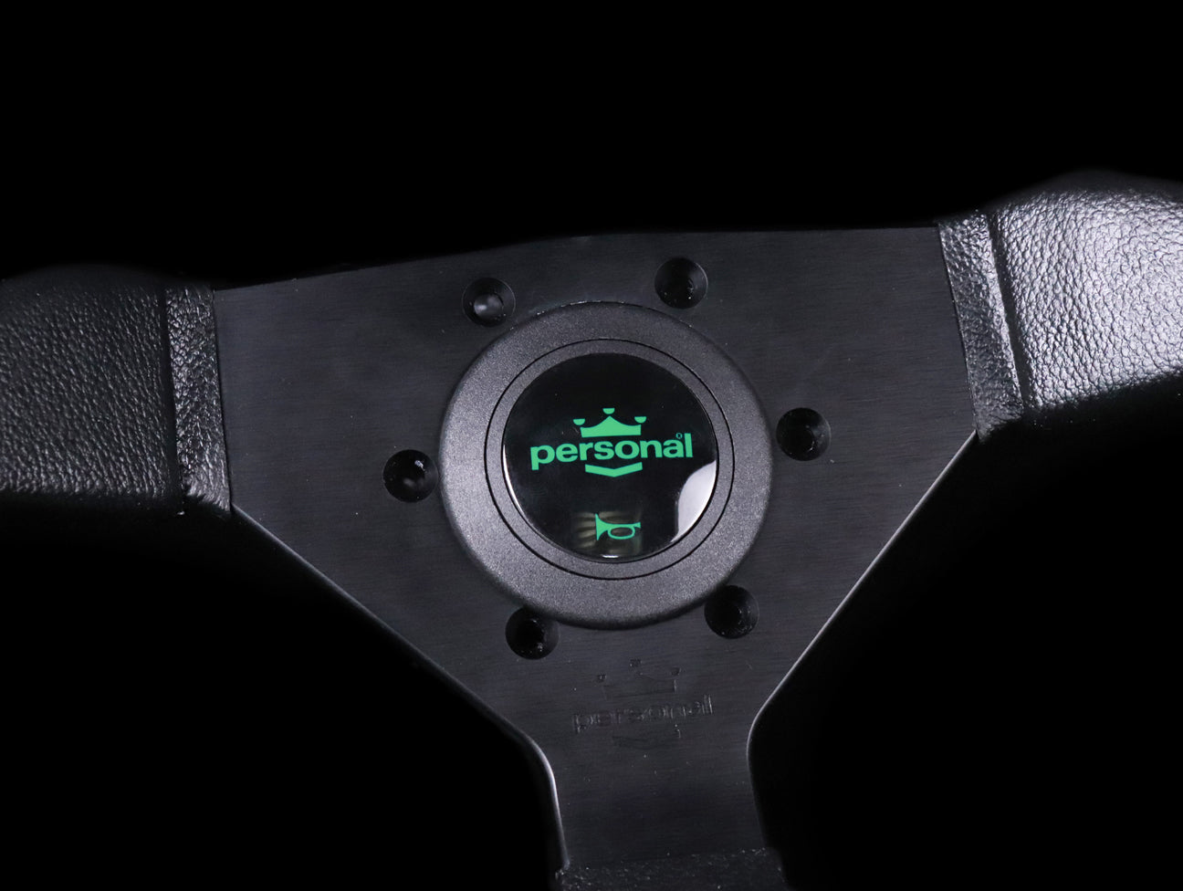 Personal Grinta 350mm Steering Wheel - Black Polyurethane /  Green Horn Button