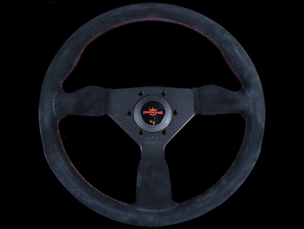 Personal Grinta 350mm Steering Wheel - Black Suede / Red Stitch