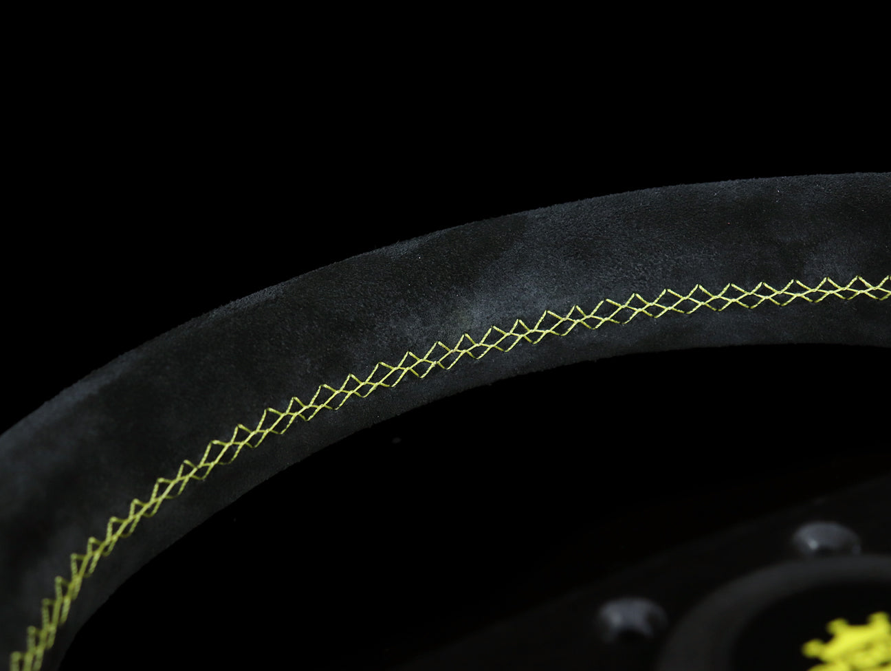 Personal Grinta 350mm Steering Wheel - Black Suede / Yellow Stitch