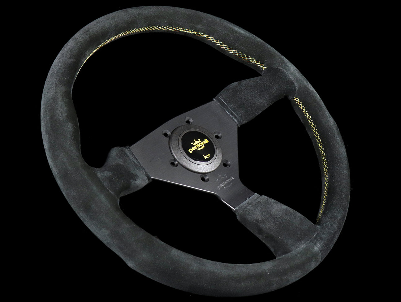 Personal Grinta 350mm Steering Wheel - Black Suede / Yellow Stitch & Logo