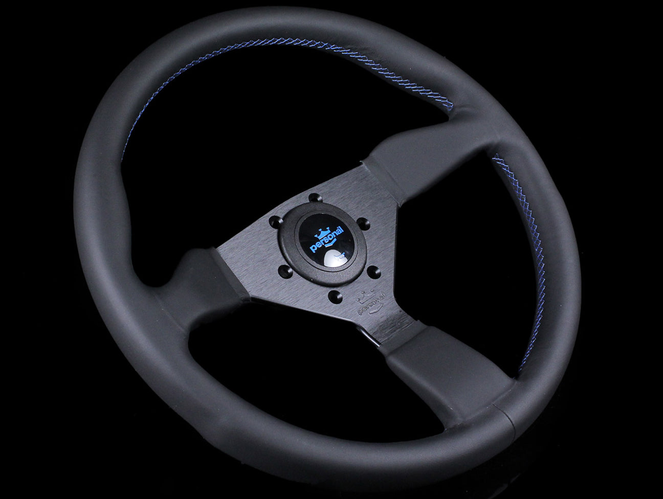 Personal Neo Grinta 330mm Steering Wheel - Black Leather / Blue Stitch