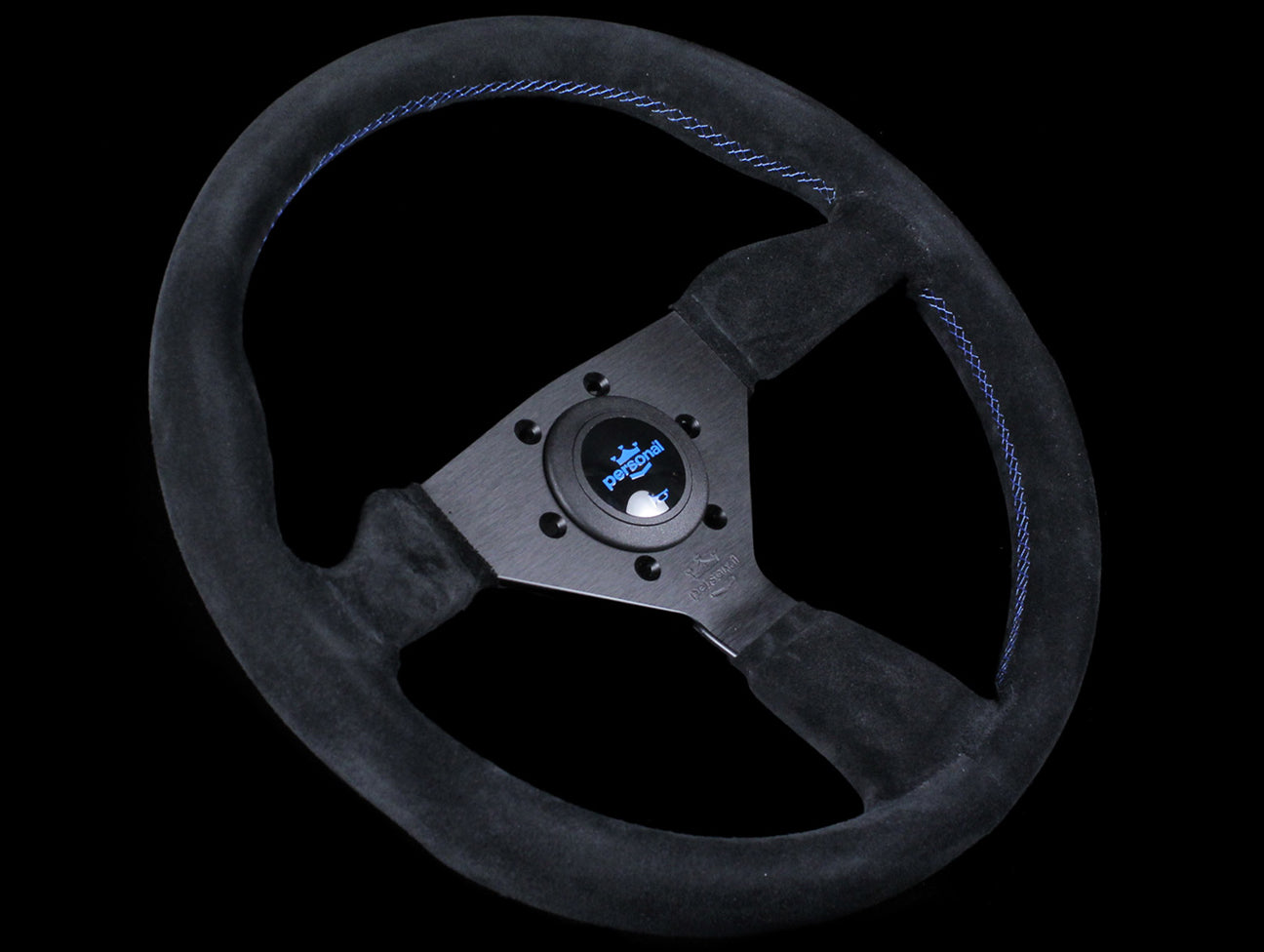 Personal Neo Grinta 350mm Steering Wheel - Black Suede / Blue Stitch