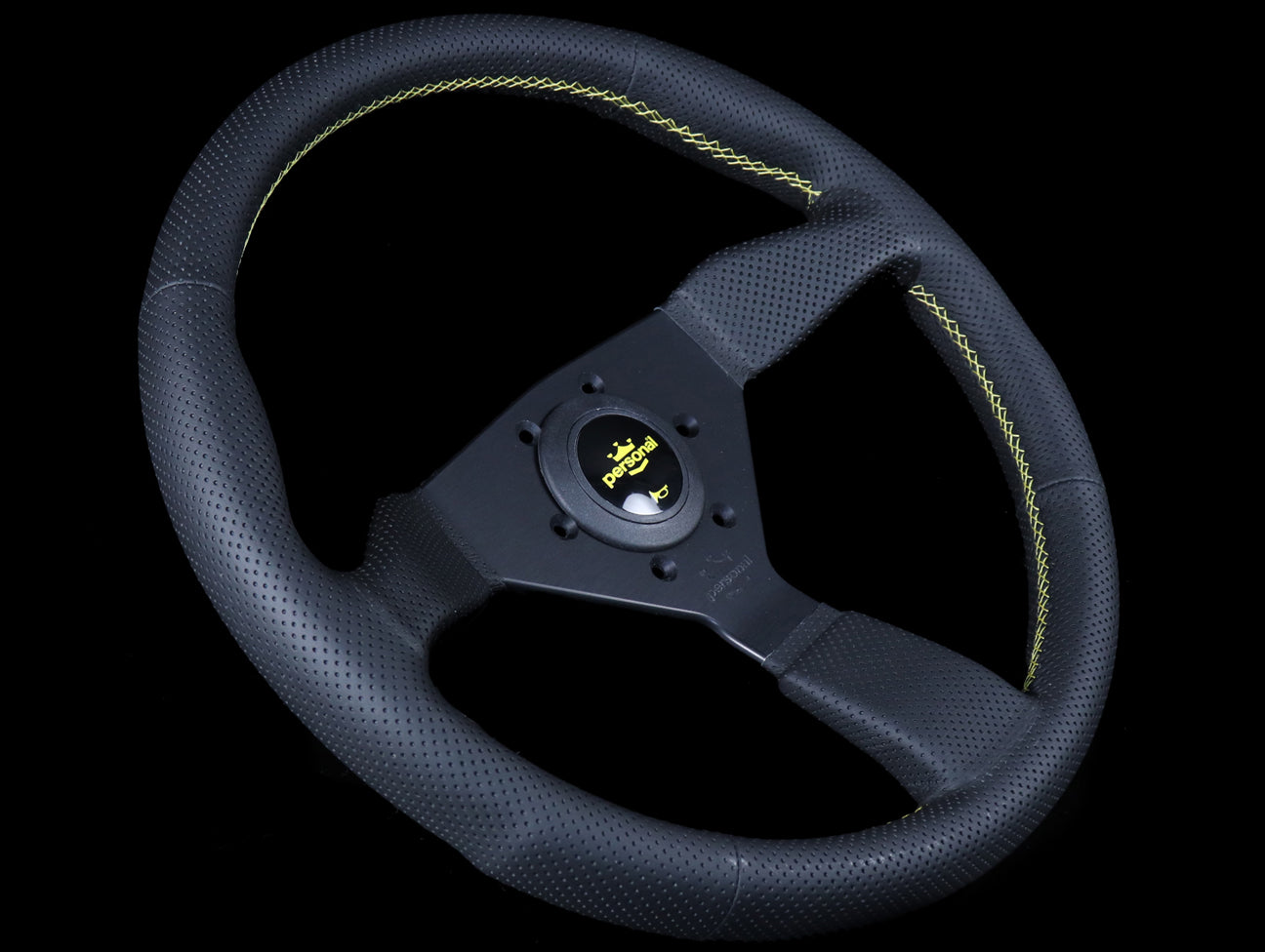 Personal Neo Grinta 350mm Steering Wheel - Black Perforated Leather / Yellow Stitch