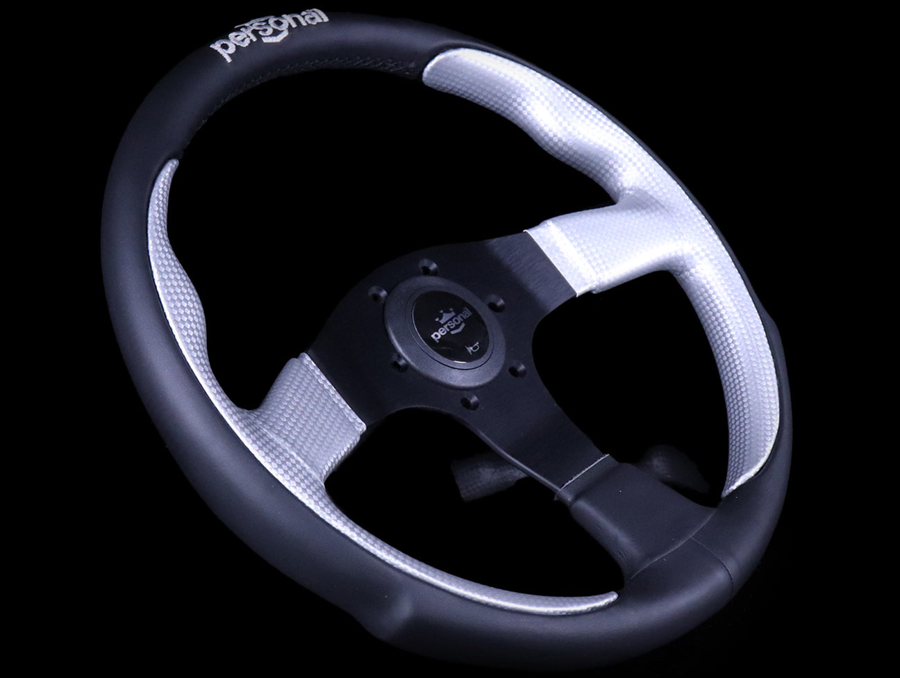 Personal Pole Position 350mm Steering Wheel - Black & Inox Silver Leather