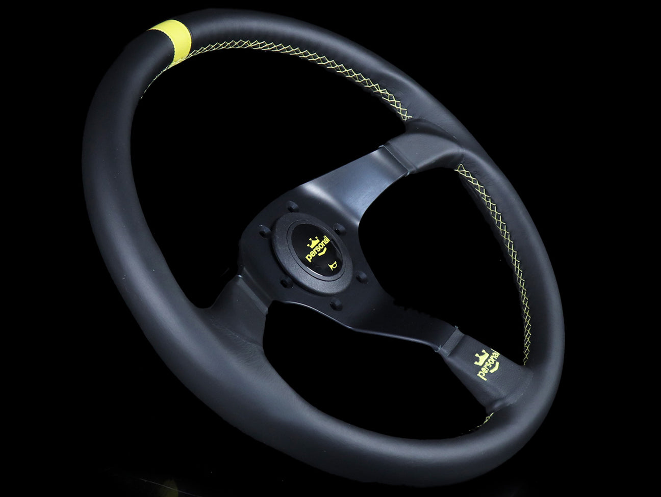 Personal Trophy 350mm Steering Wheel - Black Leather / Yellow Stitch