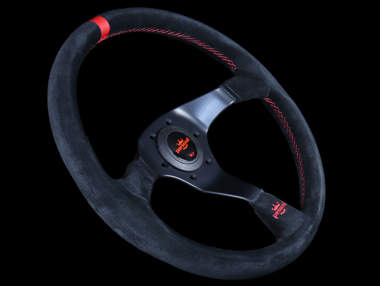 Personal Trophy 350mm Steering Wheel - Black Suede / Red Stitch
