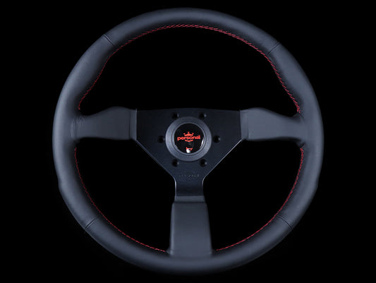 Personal Neo Grinta 330mm Steering Wheel - Black Leather / Red Stitch