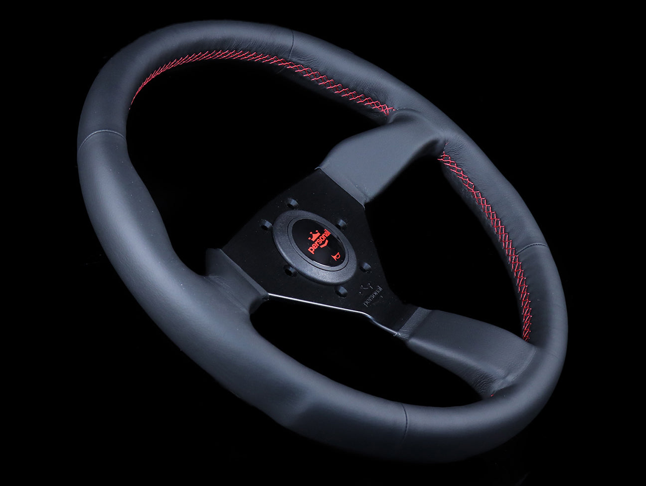 Personal Neo Grinta 330mm Steering Wheel - Black Leather / Red Stitch