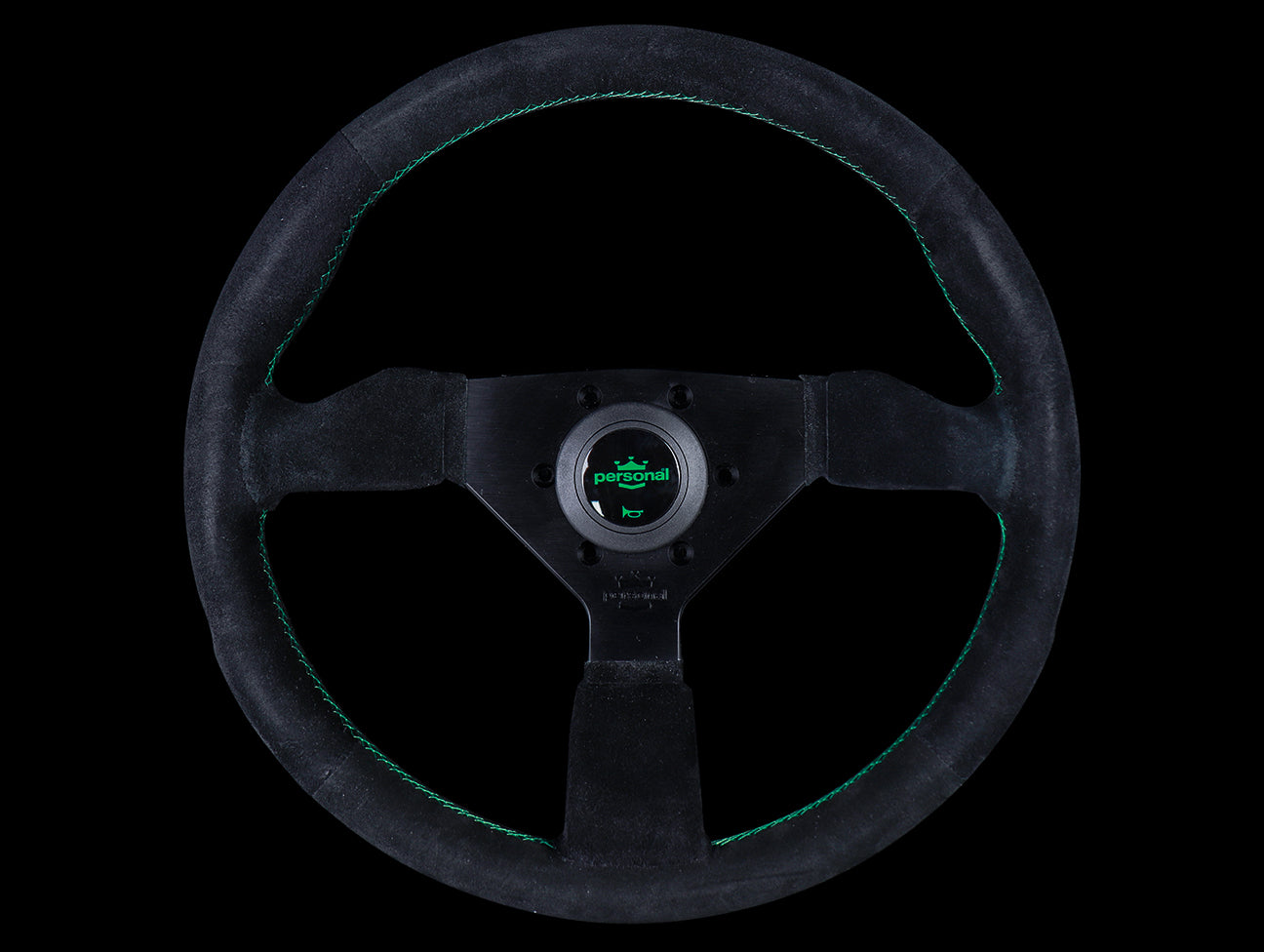Personal Neo Grinta 350mm Steering Wheel - Black Suede / Green Stitch