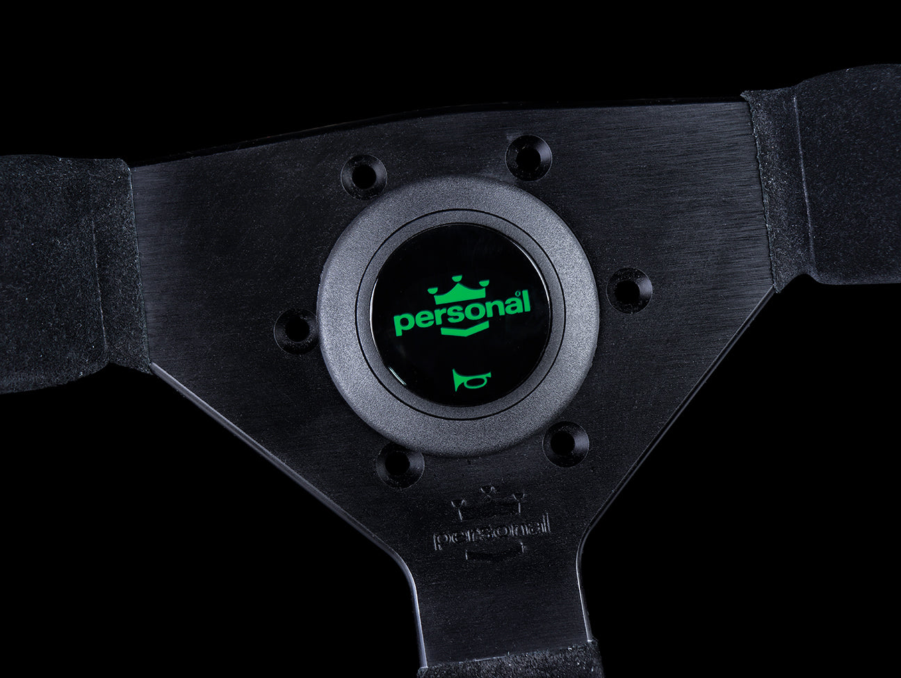 Personal Neo Grinta 350mm Steering Wheel - Black Suede / Green Stitch