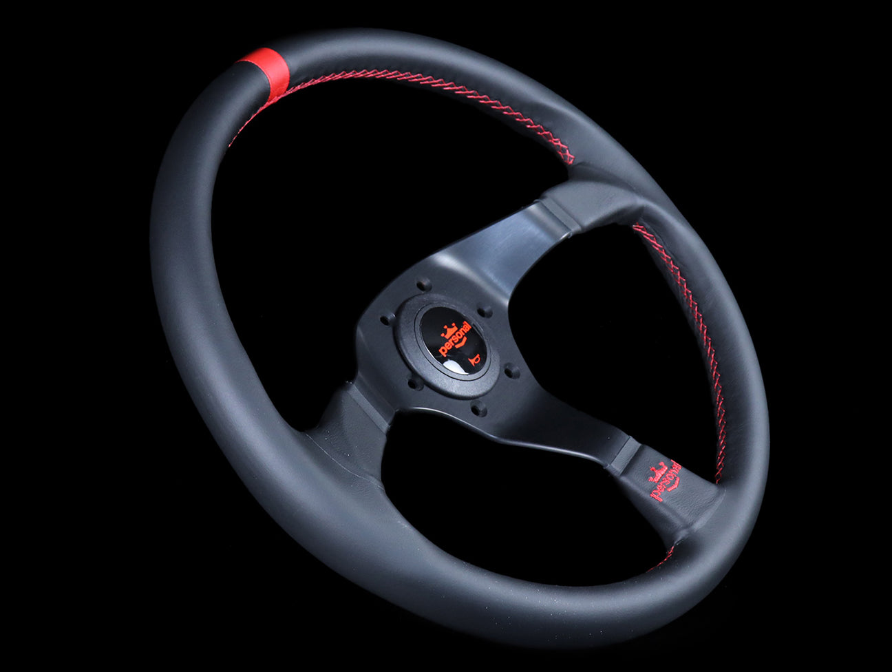 Personal Trophy 350mm Steering Wheel - Black Leather / Red Stitch