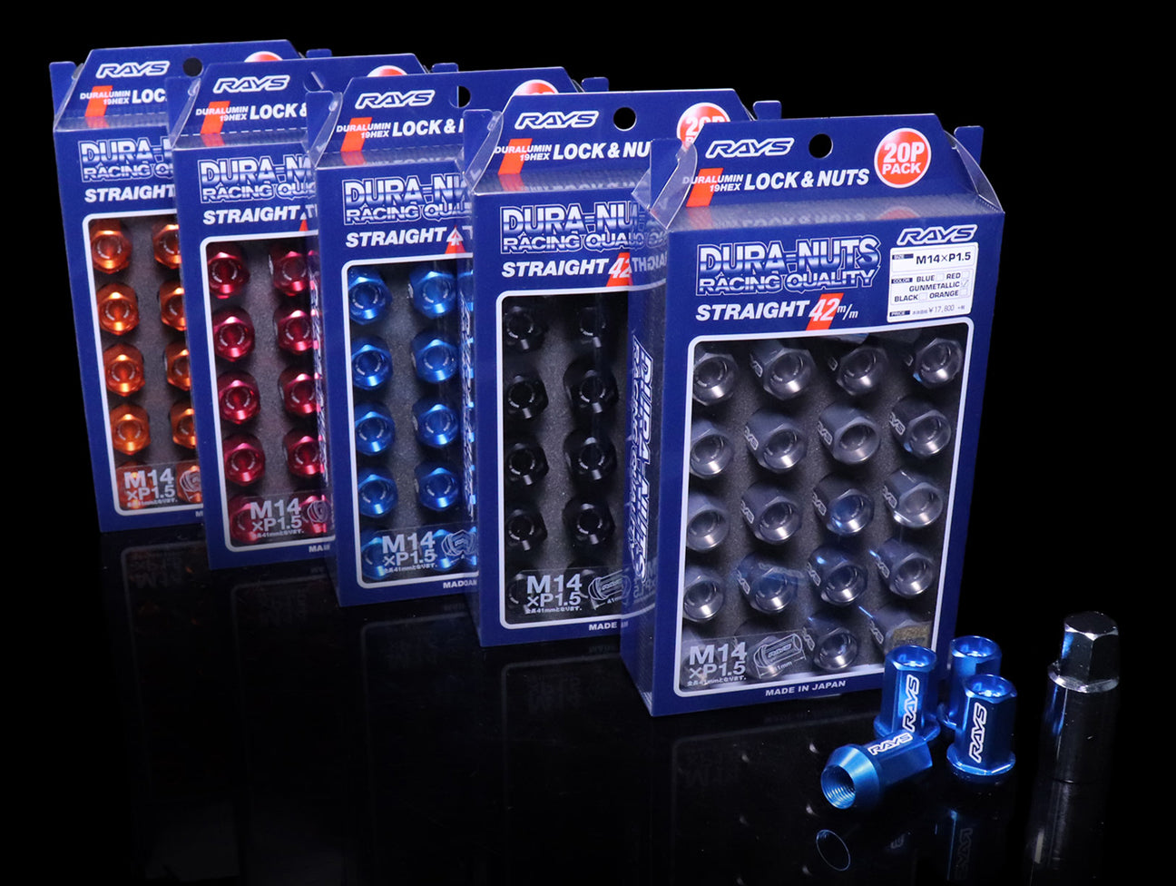thumbnail image 2 of RAYS Black Lug Nuts – Dura Nuts Straight L42 42mm, M12x1.5, 20-Pack With Key 2 of 5