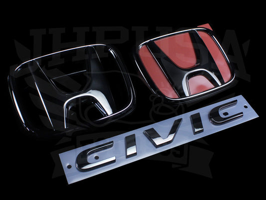 Honda Access All Black 3pc Emblem Kit - 2016+ Civic Hatchback