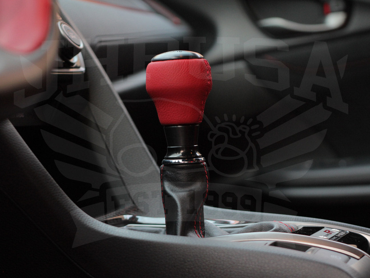 Honda Red Leather Black Alumite Shift Knob (6-speed) - 2017+ Civic Type-R (FK8)