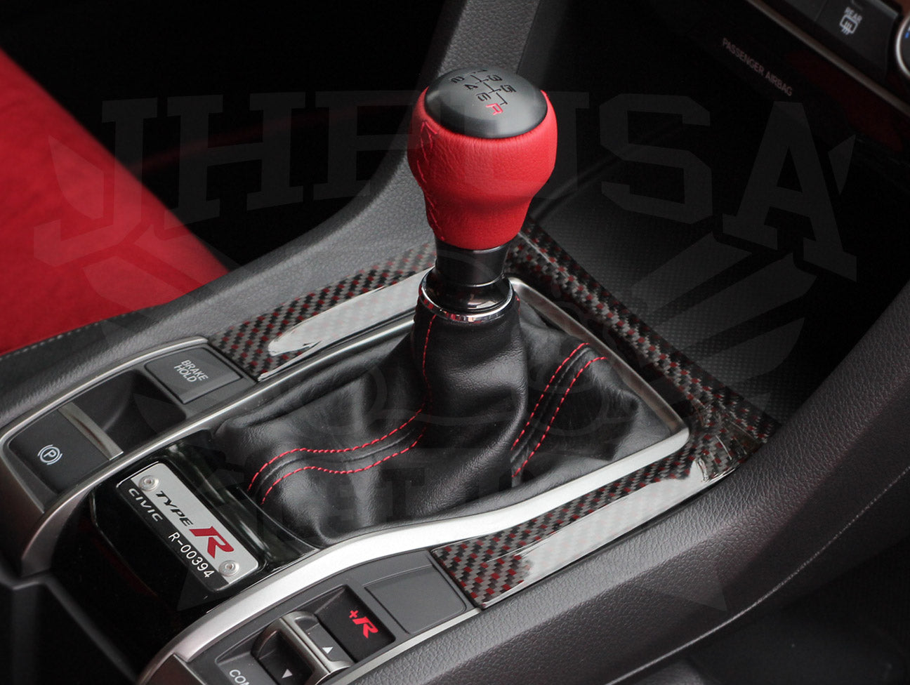 Honda Red Leather Black Alumite Shift Knob (6-speed) - 2017+ Civic Type-R  (FK8)