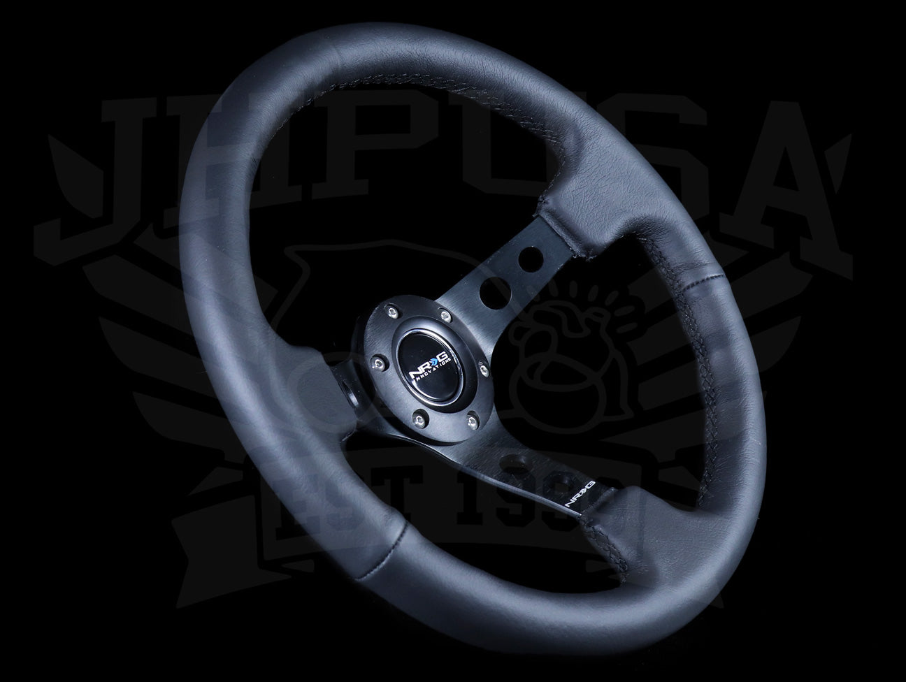 NRG Deep Dish Sport Steering Wheel - 350mm Black Leather / Black Stitch
