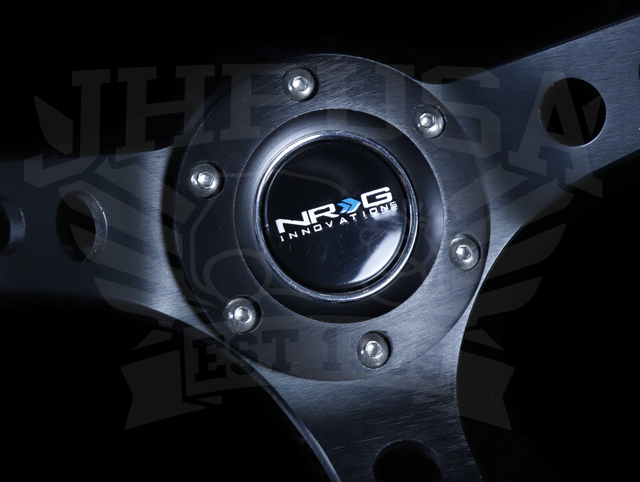 NRG Deep Dish Sport Steering Wheel - 350mm Black Leather / Yellow Marker / Black Stitch