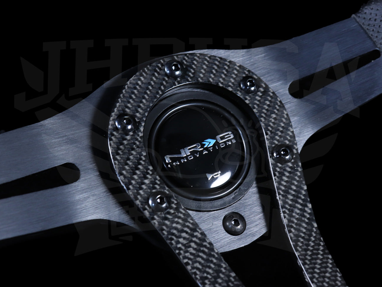 NRG Race Style Carbon Fiber Steering Wheel - 320mm Black Perforated Leather / Black Stitch