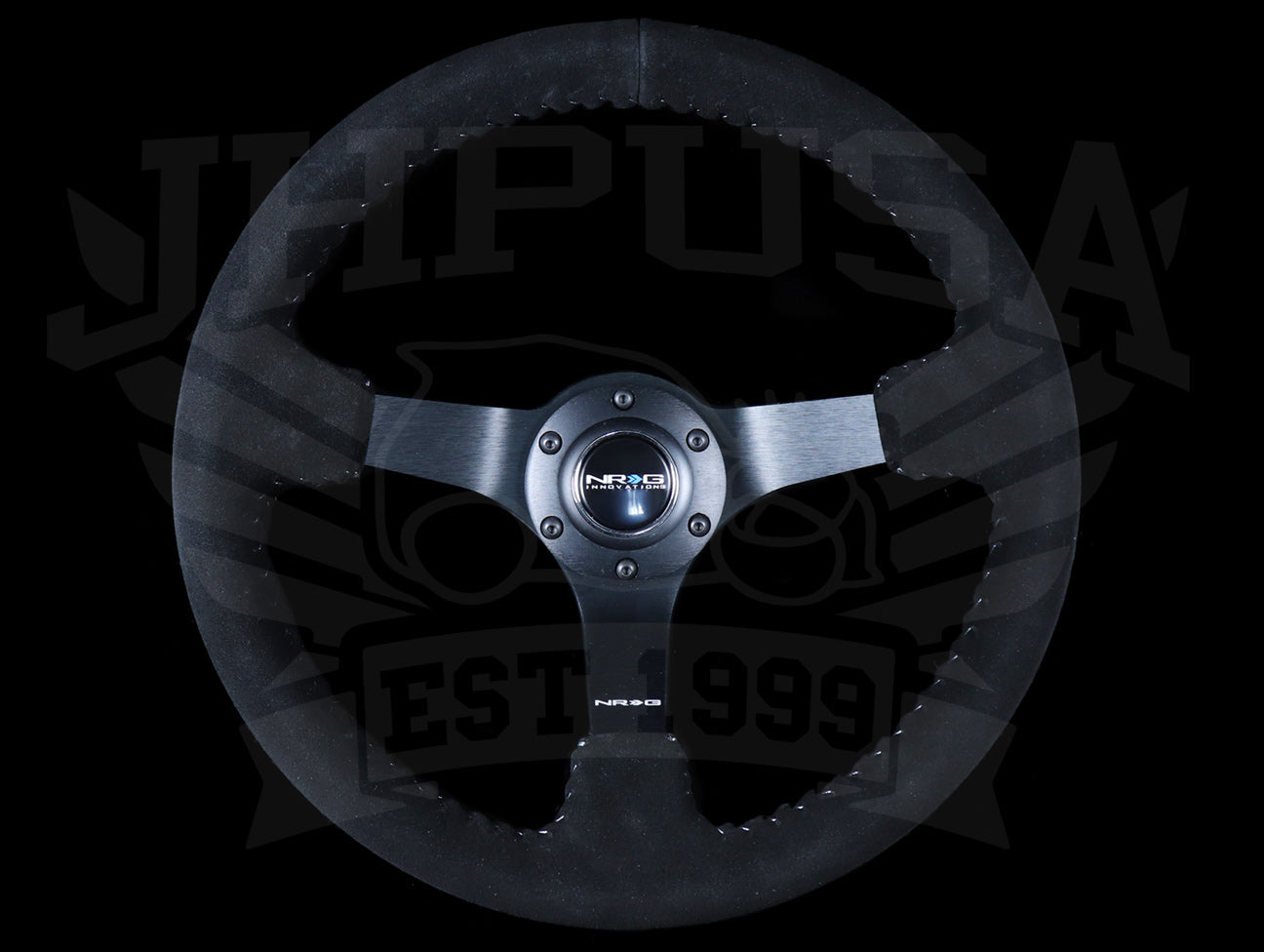 NRG Deep Dish Sport Steering Wheel - 350mm Black Suede / Silver Baseball Stitch